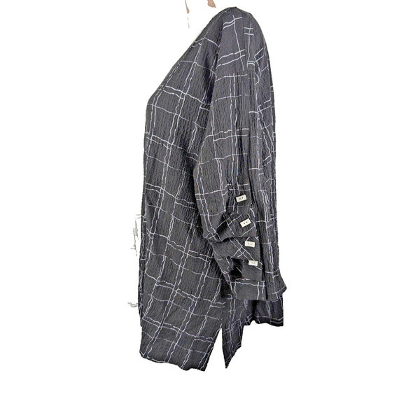 Ali Miles 1X Crinkle Tunic Top Blouse Black White Plaid Button Detail Lagenlook - Picture 3 of 10